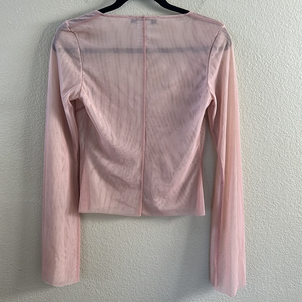 Kathryn Bowen Pulling Seamed Mesh Cardigan in Dusty Rose/Off White Size 6 - Picture 10 of 16